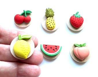 Tropical Fruit Magnets, Pushpins, Fun Fridge, Kitchen Décor, Pineapple, Cherry, Orange, Watermelon, Strawberry, Refrigerator, White Board