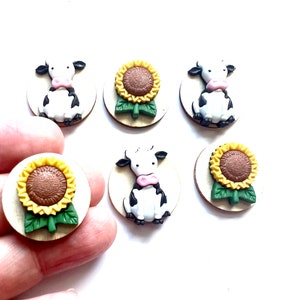 Cow and Sunflower Magnets, Farm Animal Pushpins