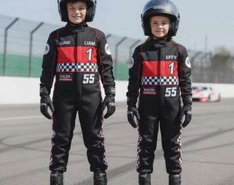 Traje de carreras personalizado para niños / Traje de karting con nombre personalizado / Conjunto de karting para jóvenes / Disfraz de carreras para niños y niñas / Traje de automovilismo