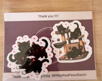 Black Kitten Stickers | Playful Farm Animals, Hearts (Vinyl Sticker Pack)