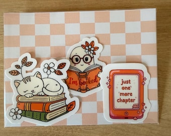 Bookish Cat, Ghost, Kindle Reader Stickers | Cozy Literary Vinyl Decals