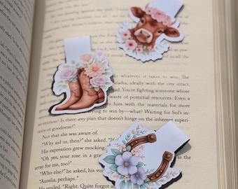 Western Magnetic Bookmarks – Highland Cow, Cowboy Boot & Horseshoe Designs