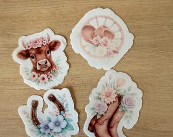 Floral Highland Cow, Cowboy Boots, Horseshoe Stickers | Western Pack