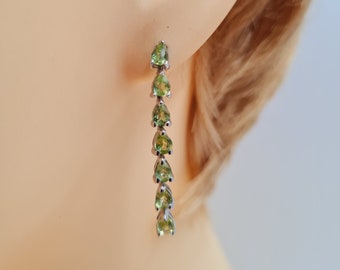 Peridot Gemstone Stud-Drops, semi précieux, argent sterling, boucles d’oreilles Stud Drop