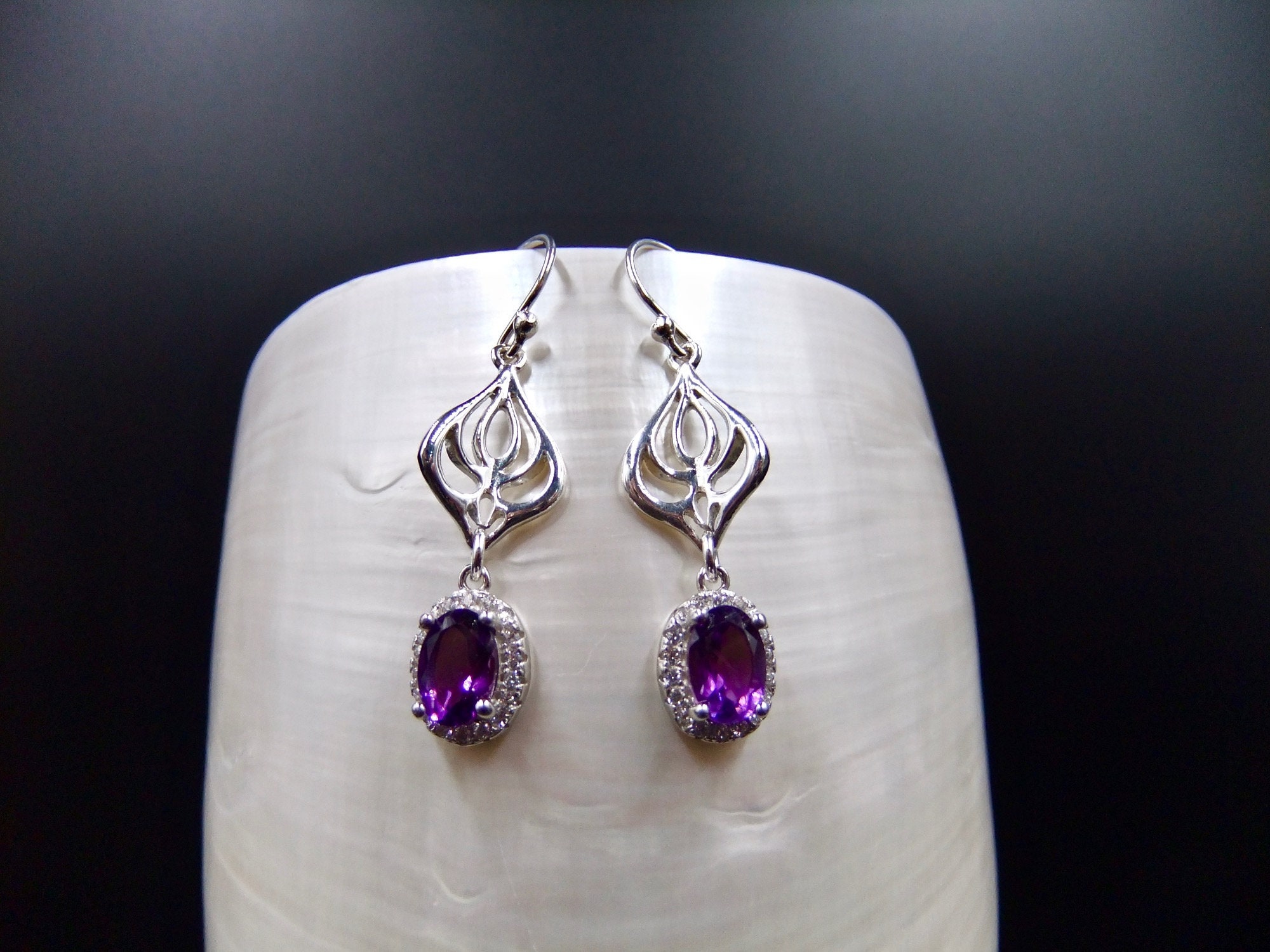 Silver Earrings with Cubic Zirconia Amethyst Star Pendant Height 12 mm Lavender Silver Earrings with Cubic Zirconia Amethyst Star Pendant Height 12 mm Lavender