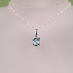Natural Aquamarine Silver Necklace, Semi Precious Gemstone, Handmade Jewellery, Sterling Silver, Prong Set, Pendant