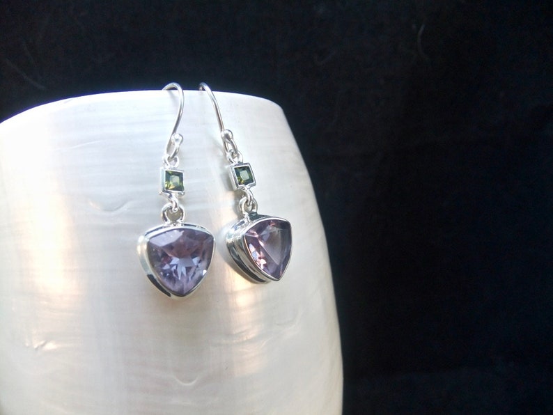 Sterling Silver Earrings Green Tourmaline Gemstones Alexandrite