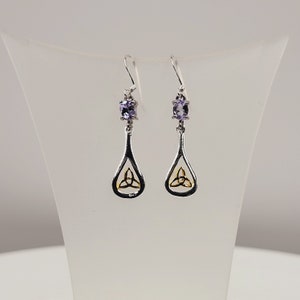 Pendientes celtas de tanzanita, diseño celta, detalles dorados, piedras semipreciosas, joyas hechas a mano, plata de ley, pendientes