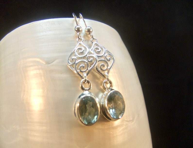 Blue Topaz Oval Bezel Set Sterling Silver Earrings