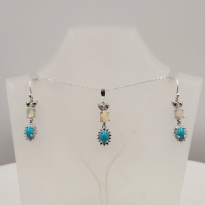 Conjunto de ópalo turquesa, ópalo etíope, turquesa de la Bella Durmiente, circonita cúbica, joyería de piedras preciosas hecha a mano, plata de ley,
