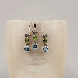 Conjunto de topacio peridoto a juego, zafiro amarillo, topacio azul cielo, piedras semipreciosas, joyería hecha a mano, plata de ley, collar y pendientes