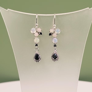 Sapphire Opal Silver Earrings, Natural Precious Blue Sapphire, Ethiopian Opal, Gemstone & Cubic Zirconia, Handmade Drop Earrings