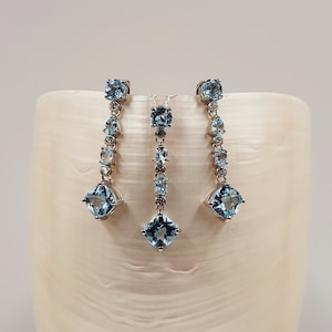Conjunto de topacio AAA, circonita cúbica, piedras semipreciosas, joyería hecha a mano, plata esterlina, pendientes colgantes y collar