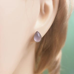Rose Quartz Silver Studs, Handcrafted Natural, Cabochon, Teardrop Gemstones, Handmade, Sterling Silver, Stud Earrings, Minimalist Design