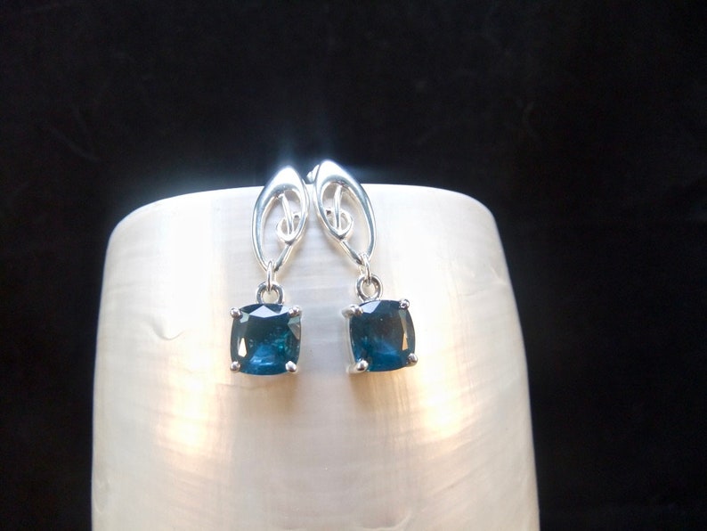 Celtic Design Studded Drop Earrings Rare Teal Kyanite Gemstones Sterling Silver