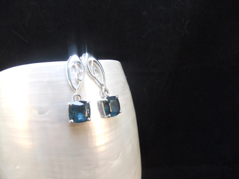 Celtic Design Studded Drop Earrings Rare Teal Kyanite Gemstones Sterling Silver