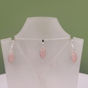 Rose Quartz Silver Set, Semi Precious Rose Quartz, Handmade Cabochon Gemstone Jewellery, Sterling Silver, Bezel Set, Necklace & Earrings