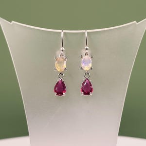 Ethiopian Opal Ruby Sterling Silver Drop Earrings