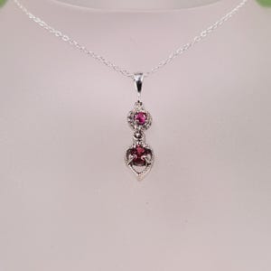 Ruby Tourmaline Necklace, Cubic Zirconia, Rhodolite Garnet, Pink Tourmaline, Natural Precious Pink Ruby, Sterling Silver Gemstone Pendant