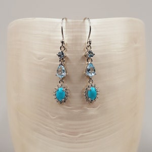 Pendientes de topacio y turquesa, circonita cúbica, piedras semipreciosas, joyas hechas a mano con piedras preciosas, plata de ley, pendientes colgantes