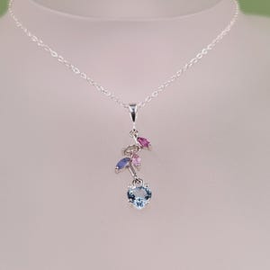 Sapphire Topaz Silver Pendant, Natural Precious Sapphires, Blue Topaz, Handmade Gemstone Jewellery, Sterling Silver, Prong Set, Necklace