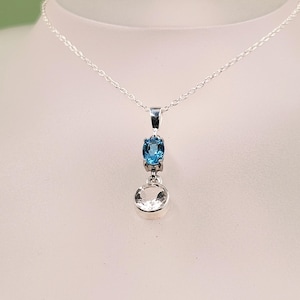 Topaz Silver Necklace, Swiss Blue Topaz, White Topaz, Natural, Semi Precious, Faceted Gemstones, Handcrafted, Sterling Silver, Pendant