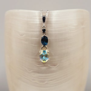 Topaz Silver Necklace, London Blue Topaz, Mercury Mist Topaz, Earth Mined, Semi Precious Gemstones, Handcrafted Sterling Silver, Pendant