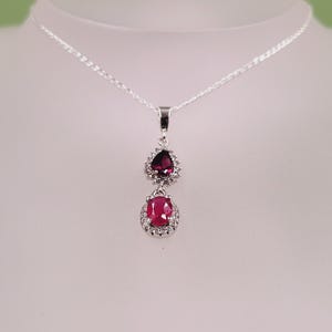 Ruby Garnet Necklace-Pendant, Cubic Zirconia, Natural Precious Pink Ruby, Rhodolite Pink Garnet, Handmade Jewellery, Sterling Silver