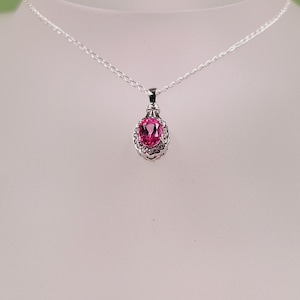 Pink Topaz Necklace-Pendant, Cubic Zirconia, Semi Precious, Handmade Gemstone Jewellery, Sterling Silver,