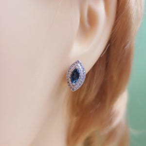 London Blue Topaz Studs, Sterling Silver, Semi Precious Natural Gemstones & Cubic Zirconia, Handmade Stud Earrings