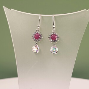 Ruby & Topaz Silver Earrings Natural Gemstones With Cubic Zirconia Birthstones