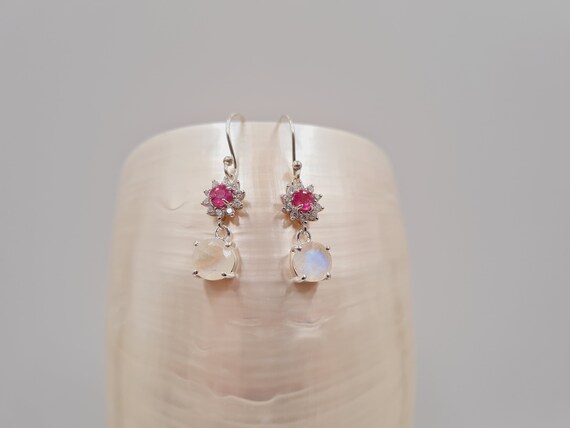Ruby Moonstone Earrings Pink Ruby Faceted Moonstone Cubic