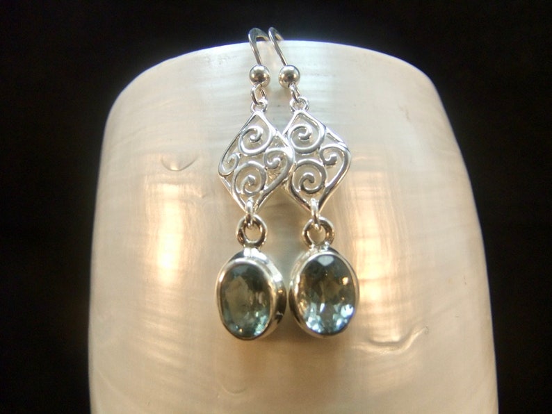 Blue Topaz Oval Bezel Set Sterling Silver Earrings