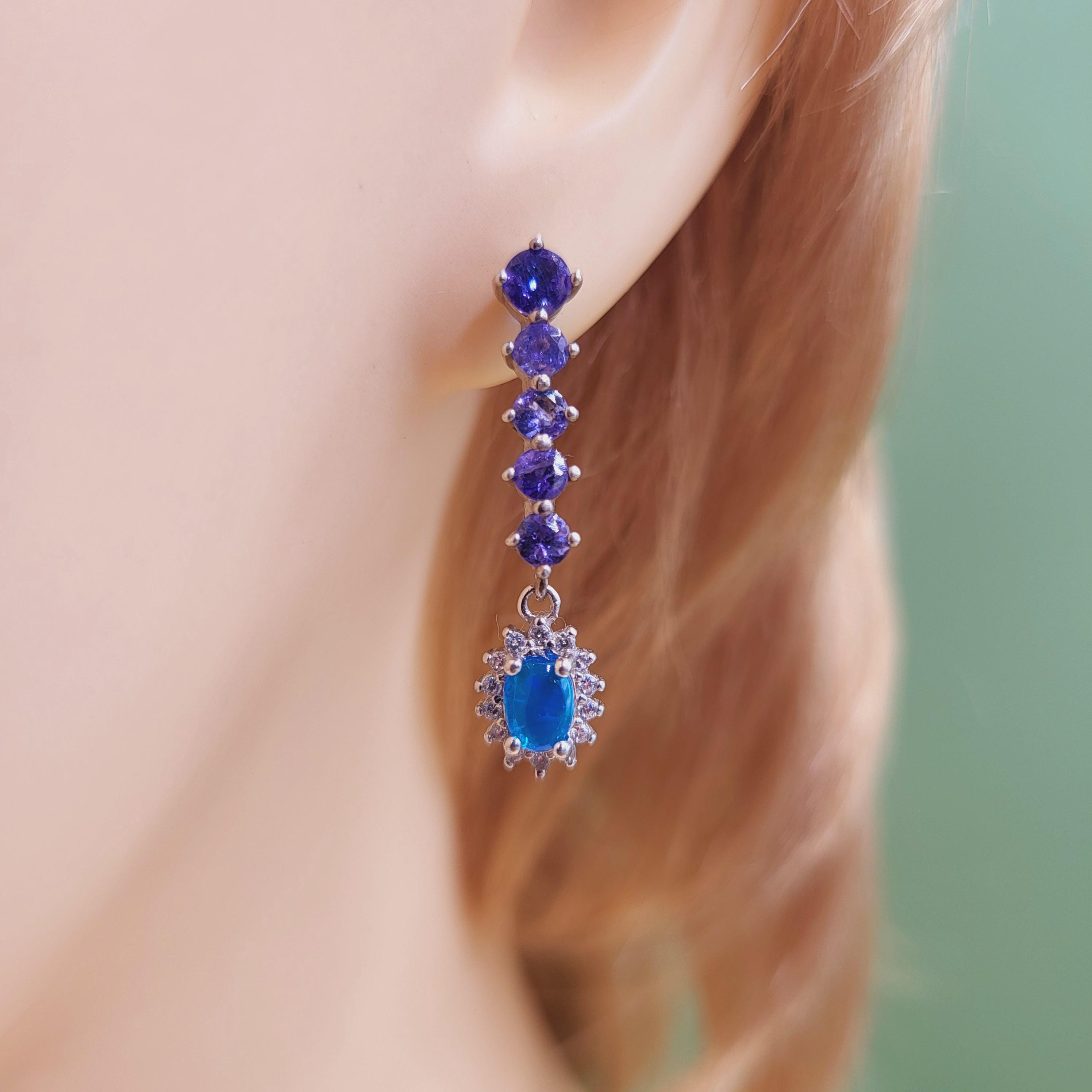 Orecchini In Argento 925 Con Zirconi Cubici Tanzanite | 2-5 Mm | Chiusura Sicura Andralok | Confezione Regalo