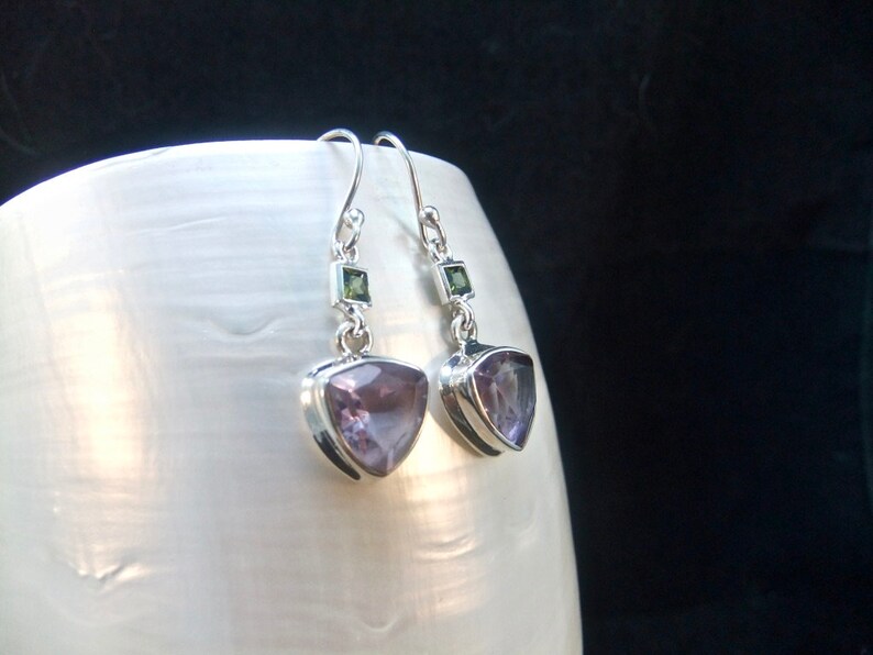 Sterling Silver Earrings Green Tourmaline Gemstones Alexandrite