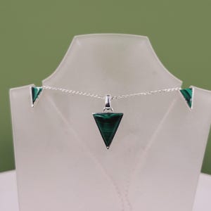 Green Malachite Set, Handmade Natural Cabochon Gemstone Jewellery, Sterling Silver, Bezel Set Stud Earrings & Necklace