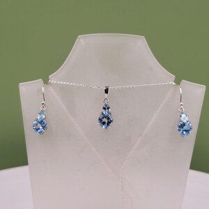 Conjunto de joyas con piedras preciosas de topacio, topacio azul, semiprecioso, joyas con piedras preciosas facetadas naturales hechas a mano, plata de ley, collar y pendientes