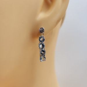 Silver Topaz Earrings, Sterling Silver, Earth-Mined Semi-Precious Blue Topaz Gemstones, Cubic Zirconia Handcrafted Stud Drop Earrings,
