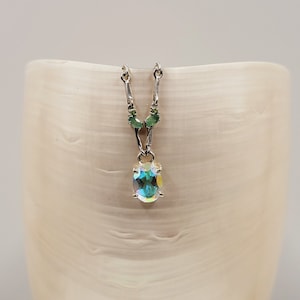 Topaz Emerald Necklace, Chrome Diopside, Mercury Mist Topaz, Natural Precious Gemstone, Handmade Jewellery, Sterling Silver, Pendant