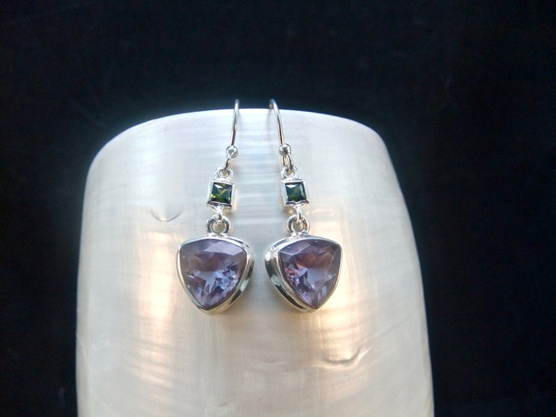Sterling Silver Earrings Green Tourmaline Gemstones Alexandrite
