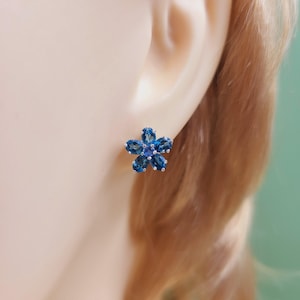 London-Blue Topaz Studs, Semi Precious Topaz, Handmade Natural Faceted Gemstone Jewellery, Sterling Silver, Stud Earrings