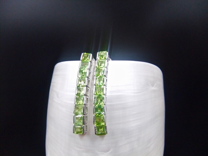 Studded Drop Earrings Sterling Silver Peridot