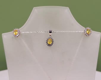Set di gioielli in zaffiro giallo, zirconia cubica, zaffiro sfaccettato prezioso naturale, gioielli con pietre preziose fatti a mano, argento sterling