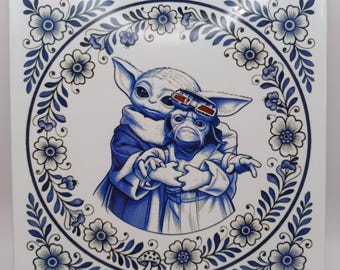 Azulejo de cerámica de Grogu y Baba Frik de Star Wars: The Mandalorian