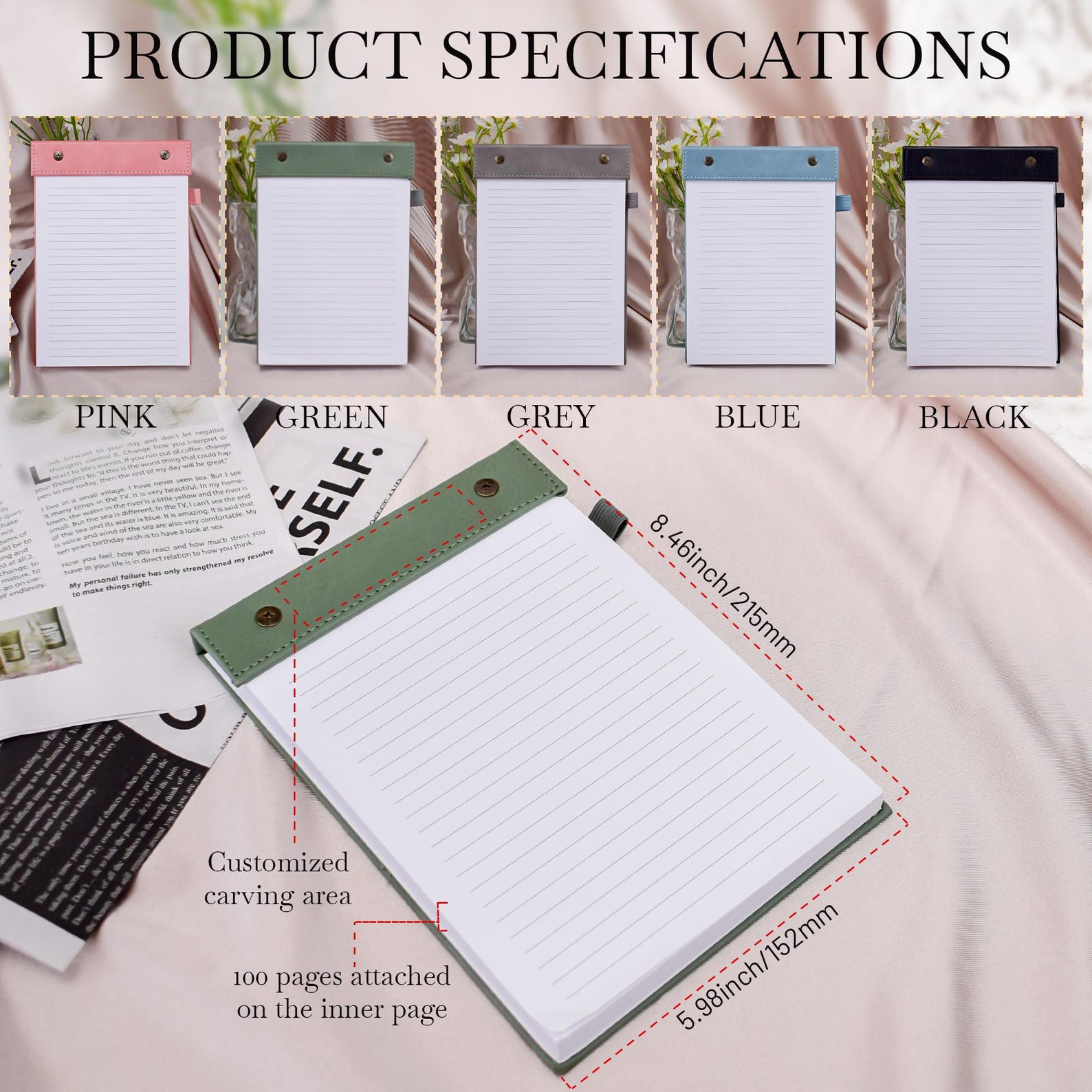 Turnover Note Pads Custom Leather Notepad, Personalized Tear-off Desk Planner, Refillable ...