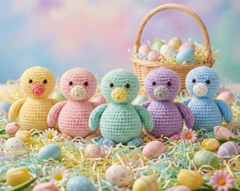 Schema all'uncinetto per pulcino di Pasqua, uccello amigurumi in formato PDF, giocattolo per principianti (download digitale)