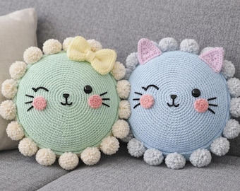 Schema PDF per cuscino a forma di gatto all'uncinetto / Cuscino amigurumi per animali domestici / Kit per cuscino all'uncinetto fai da te / Schemi per cuscini a forma di animali all'uncinetto