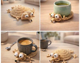 Sottobicchiere divertente con scoiattolo, sottotazza ispirato a Scrat, sottobicchiere a forma di animale all'uncinetto fatto a mano, decorazione stravagante per il tavolino da caffè, regalo scherzoso per gli amanti degli scoiattoli