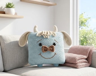 Schema per cuscino a forma di mucca all'uncinetto, schema PDF per cuscino amigurumi carino, schema all'uncinetto, regalo fatto a mano, amigurumi all'uncinetto, regalo fai da te per la festa della mamma