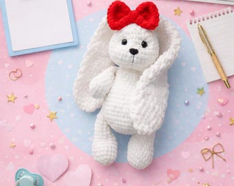 Padrão de coelho de crochê grosso, tutorial de coelho amigurumi com orelhas caídas (download em PDF)